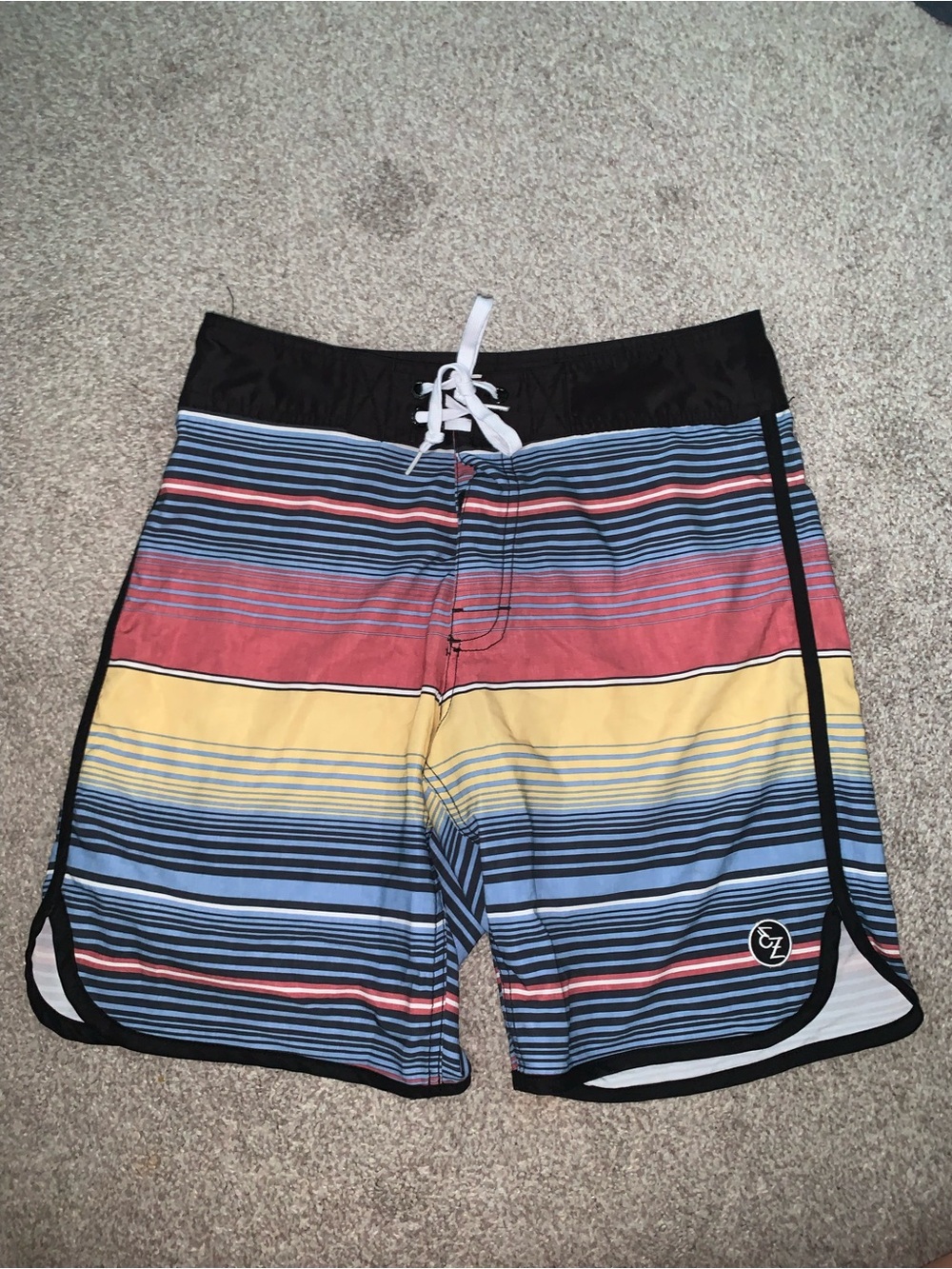 Ezekiel Men’s Multicolor Striped Board Shorts with Black Trim